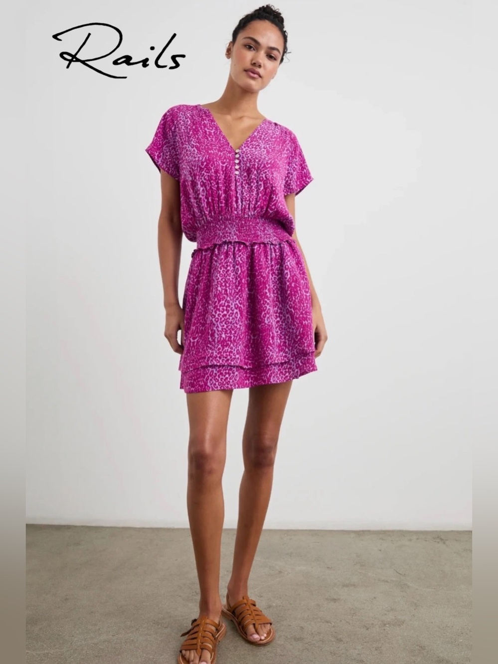 RAILS Karla Printed Mini Dress in Magenta Cheetah Print Summer Boho | Sz S